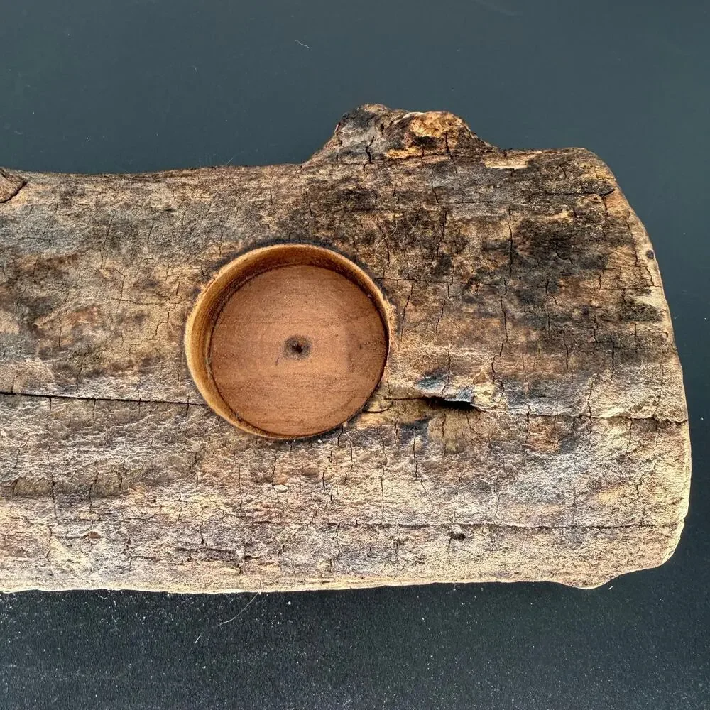 Primitive Natural Log Wood Candleholder 3 Hole Votive Tealight Centerpiece Cabin